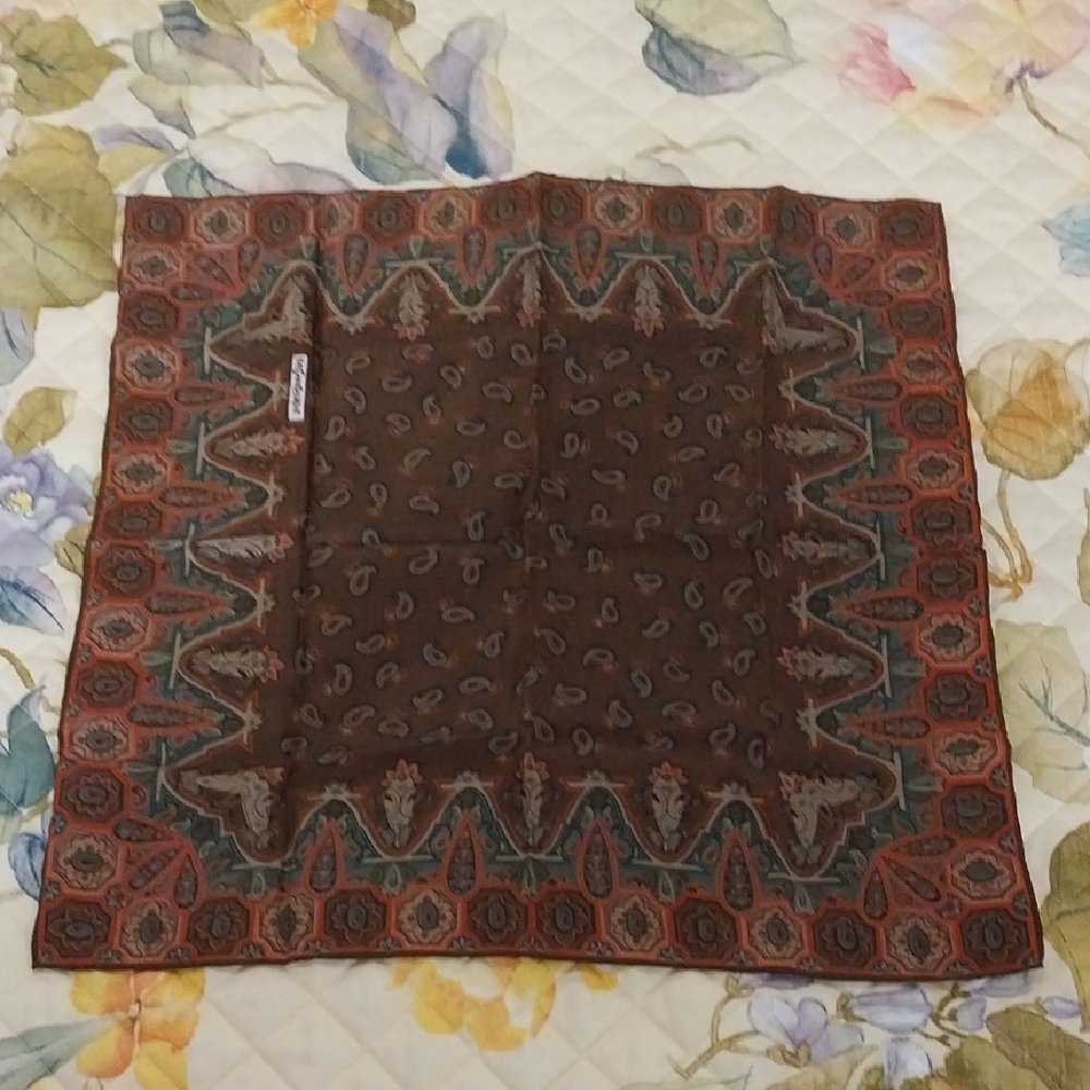 Yves Saint Laurent Brown, Pink, and Green Paisley Scarf